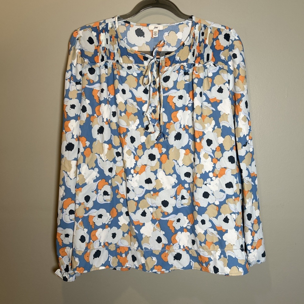 Joie Blouse Top Womens M Blue Floral Pullover Peasant Cottagecore Boho Prairie